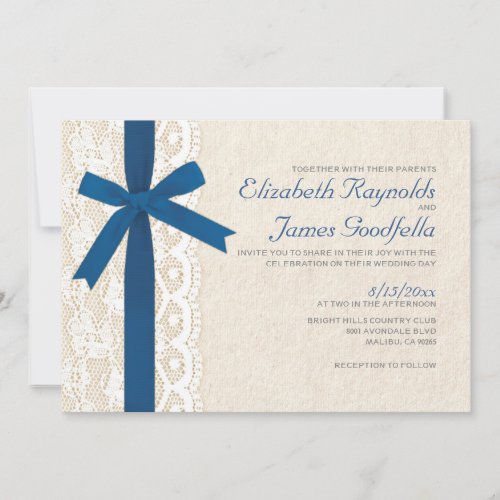 Royal Blue Bow &amp; Lace Wedding Invitations