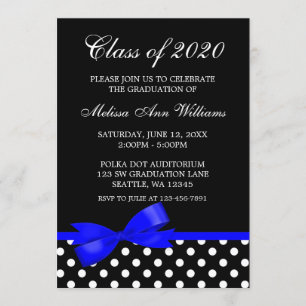 Royal Blue Bow Polka Dots Graduation Announcement