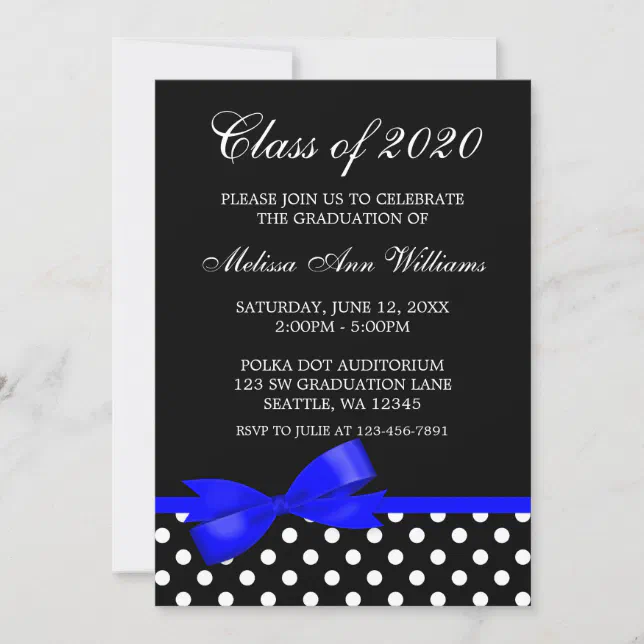 Royal Blue Bow Polka Dots Graduation Announcement | Zazzle