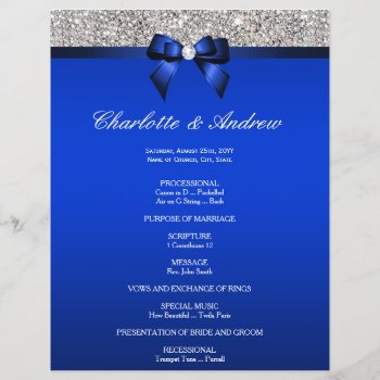 Royal Blue Bow Silver Sequins Wedding Program by AJ_Graphics at Zazzle