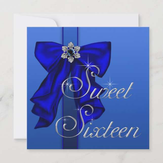 Royal Blue Bow Sweet 16 Birthday Party Invitation (Front)