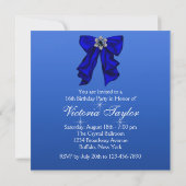 Royal Blue Bow Sweet 16 Birthday Party Invitation | Zazzle