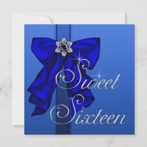 Royal Blue Bow Sweet 16 Birthday Party Announcement