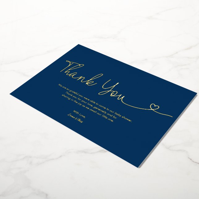 Royal Blue Boy Baby Shower Script Heart  Foil Invitation (Rotated)