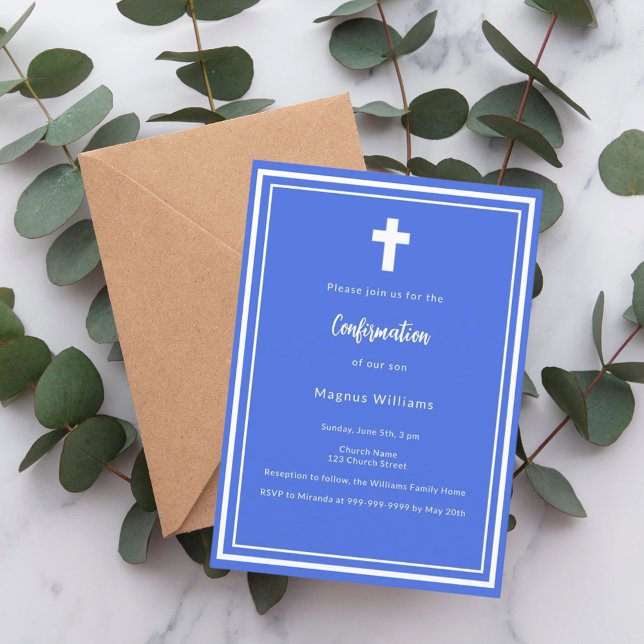 Royal blue boy Confirmation Invitation (Creator Uploaded)