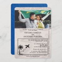 Royal Blue Brazil Passport Wedding Invitation
