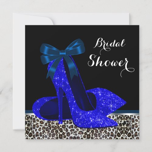 Leopard High Heels Royal Blue Bridal Shower Custom Invite