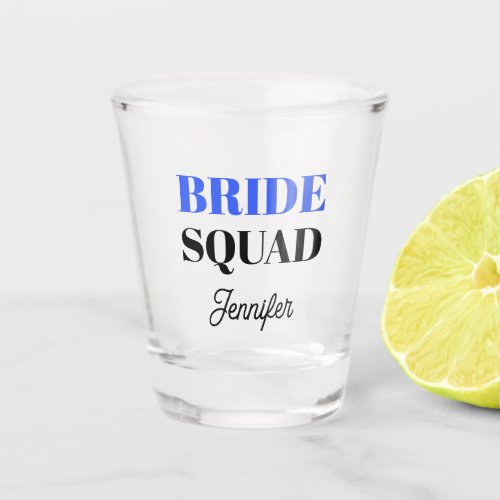 Royal Blue Bride Squad Name Shot Glass