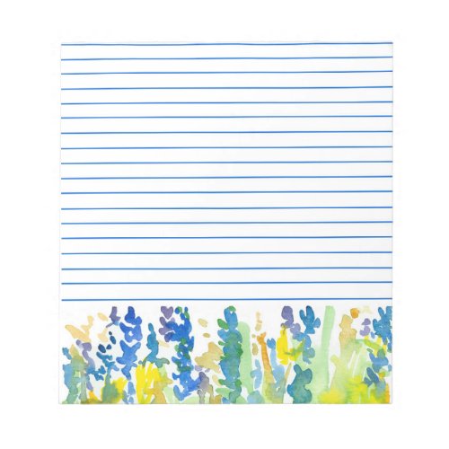 Royal Blue Bright Yellow Watercolor Flowers Lined Notepad