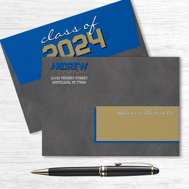 Royal Blue & Bronze Grad Chalkboard Envelopes (Creator Uploaded)