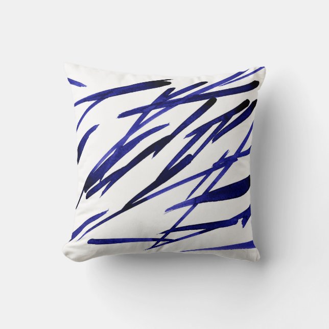 'Royal Blue Brushstrokes' Throw Pillow (Front)