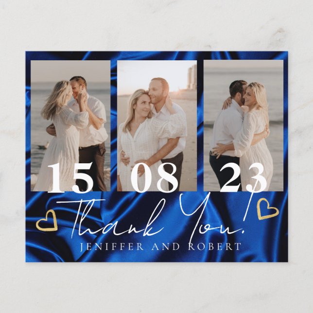 Royal Blue Budget Wedding Photo Thank you cards Flyer (Front)