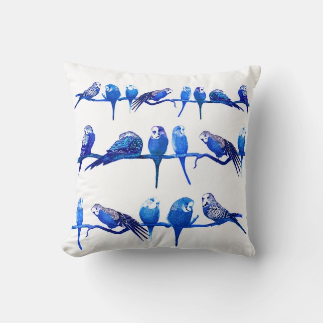 Royal Blue Budgie Bird Parrot Cushion Pillow (Front)