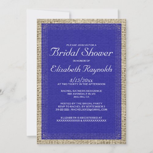 Royal Blue Burlap Bridal Shower Invitations