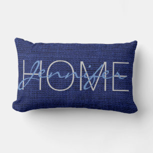 Royal blue Burlap Rustic Monogram Lumbar Pillow
