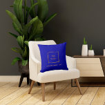 Royal blue business company logo elegant throw pillow<br><div class="desc">A trendy royal blue background. Personalize and add your business,  company logo and a text.  Golden letters.  If you want the pillow without text,  use your back-space key to delete.</div>