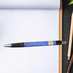 Royal blue business company logo name phone pen