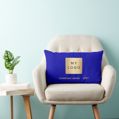 Royal blue business company logo text lumbar pillow