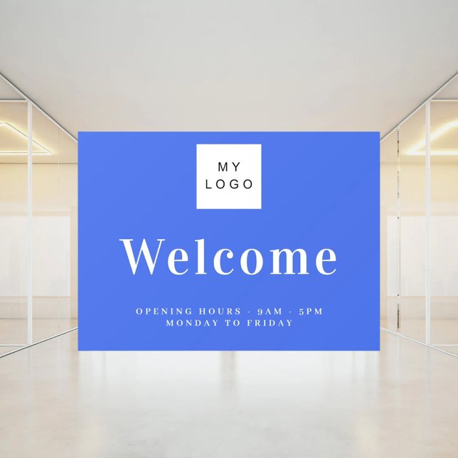 Royal blue business logo welcome opening hours window cling (Creator Uploaded)