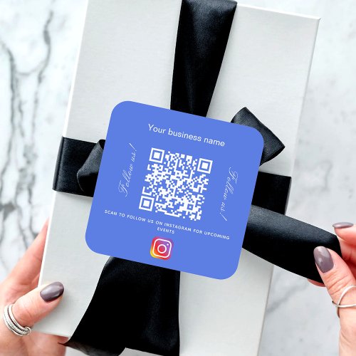Royal blue business name qr code instagram square sticker