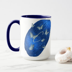 Royal Blue Butterflies Initials Letter C Monogram  Mug