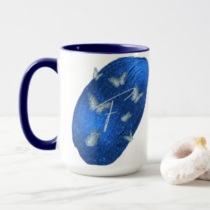 Royal Blue Butterflies Initials Letter F Monogram  Mug