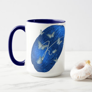 Royal Blue Butterflies Initials Letter K Monogram Mug