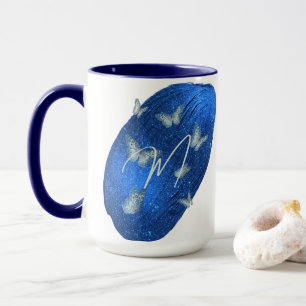 Royal Blue Butterflies Initials Letter M Monogram  Mug