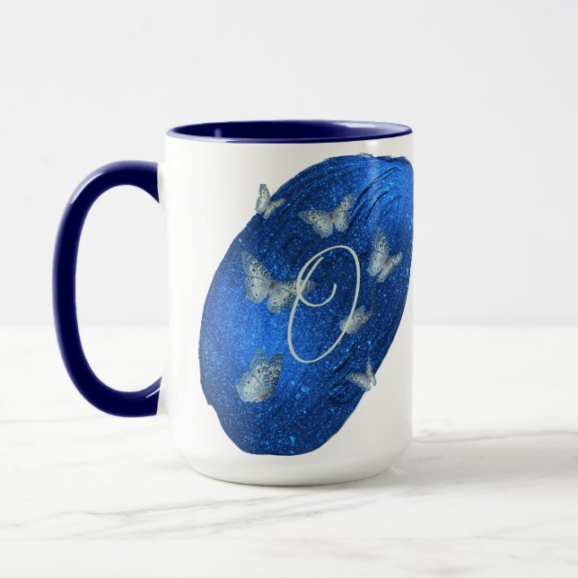 Royal Blue Butterflies Initials Letter O Monogram  Mug (Left)