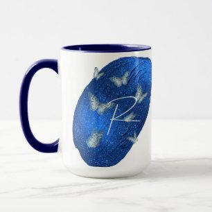 Royal Blue Butterflies Initials Letter R Monogram Mug