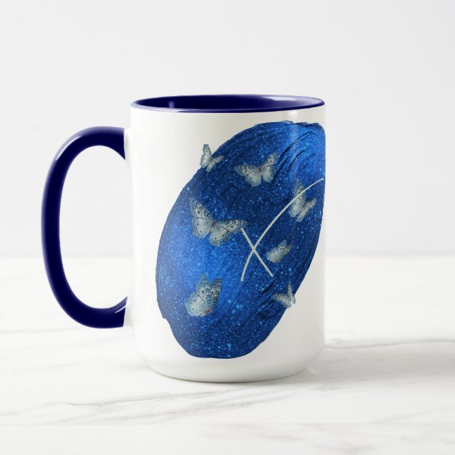 Royal Blue Butterflies Initials Letter X Monogram Mug (Left)