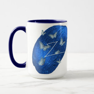 Royal Blue Butterflies Initials Letter Z Monogram Mug
