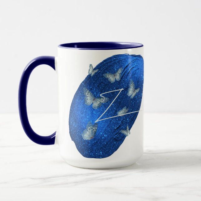 Royal Blue Butterflies Initials Letter Z Monogram Mug (Left)