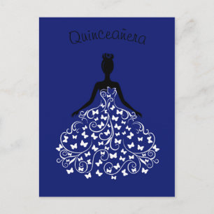 Royal Blue Butterfly Gown Quinceanera Invitation