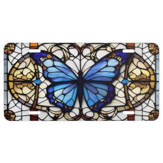 ROYAL BLUE BUTTERFLY STAINED GLASS STYLE LICENSE PLATE