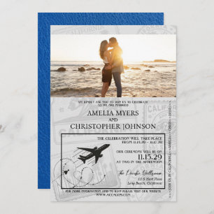 Royal Blue California Passport Wedding Invitation