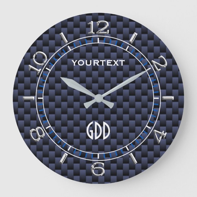 Royal Blue Carbon Fiber Style Personalized Dial Large Clock (Front)