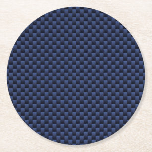 Royal Blue Carbon Fiber Style Weave Print Round Paper Coaster