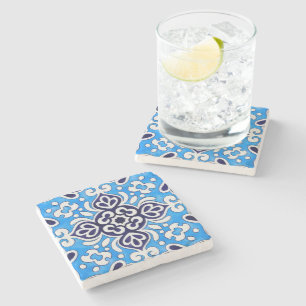 Royal Blue Ceramic Classic Geometric Mosaic  Stone Coaster