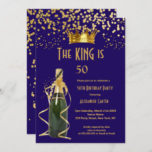 Royal blue Champagne men’s king birthday Party Invitation