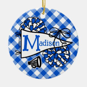 Royal Blue Cheer Pennant Gingham Personalized Ceramic Ornament