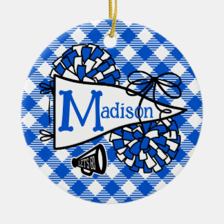 Royal Blue Cheer Pennant Gingham Personalized Ceramic Ornament