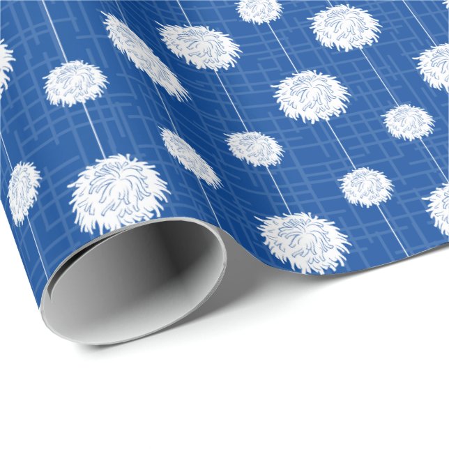 Royal Blue Cheerleader Pom Pom Pattern Wrapping Paper (Roll Corner)