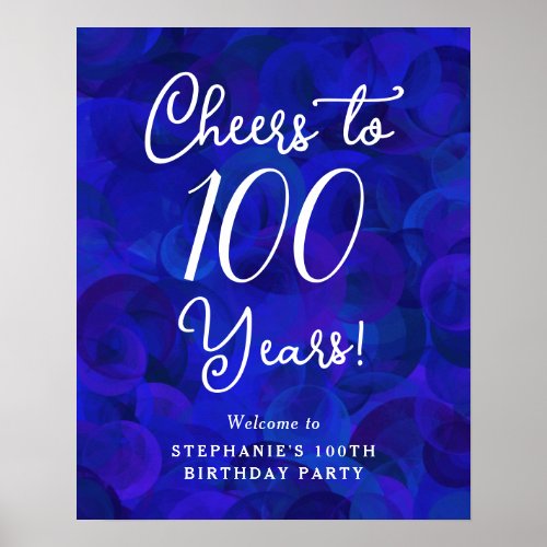 Royal Blue Cheers to 100 Years 100th Birthday Poster