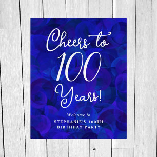 Royal Blue Cheers to 100 Years Birthday Party Sign