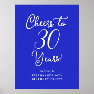 Royal Blue Cheers to 30 Years Birthday Party Sign