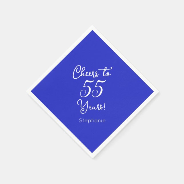 Royal Blue Cheers to 55 Years 55th Birthday Party Napkins (Corner)