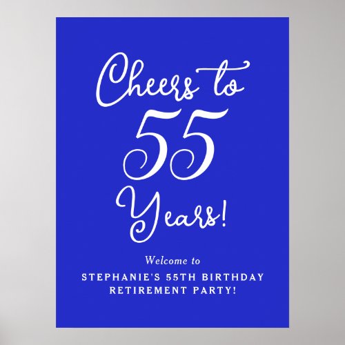 Royal Blue Cheers to 55 Years Retirement Party Poster