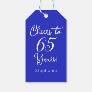Royal Blue Cheers to 65 Years 65th Birthday Favor Gift Tags