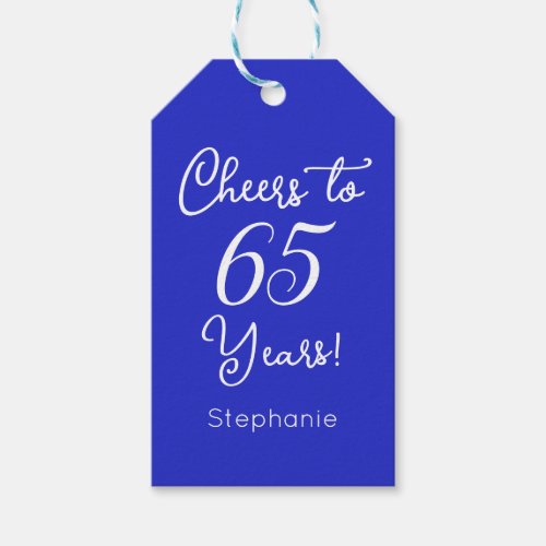Royal Blue Cheers to 65 Years 65th Birthday Favor Gift Tags